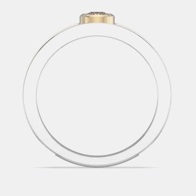 Pre Owned 14K Yellow Gold Classic Pearl White Ceramic Round Sterling Silver Lab Grown Diamond Bezel Set Band US 7