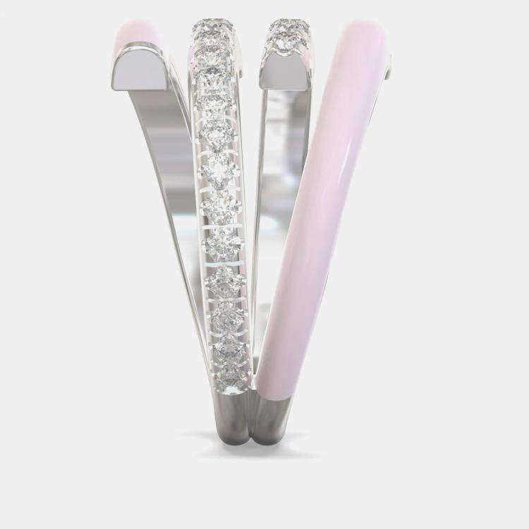 Pre Owned Light Pink Ceramic Sterling Silver Lab Grown Diamond Bypass Single Row Accented Ring US 7