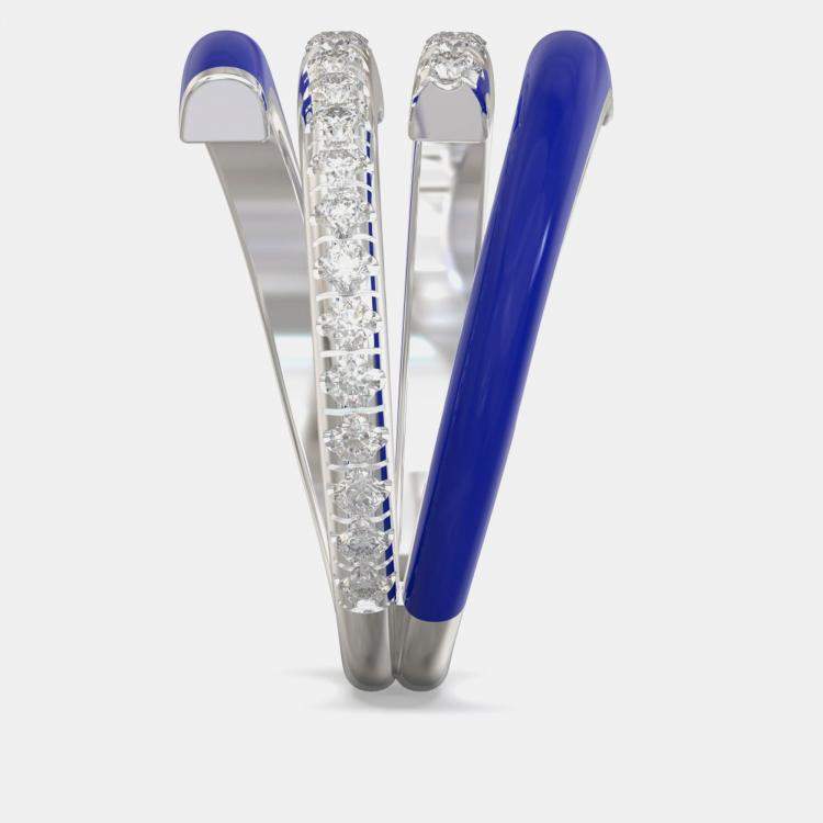 Pre Owned Dark Blue Ceramic Sterling Silver Lab Grown Diamond Bypass Single Row Accented Ring US 7