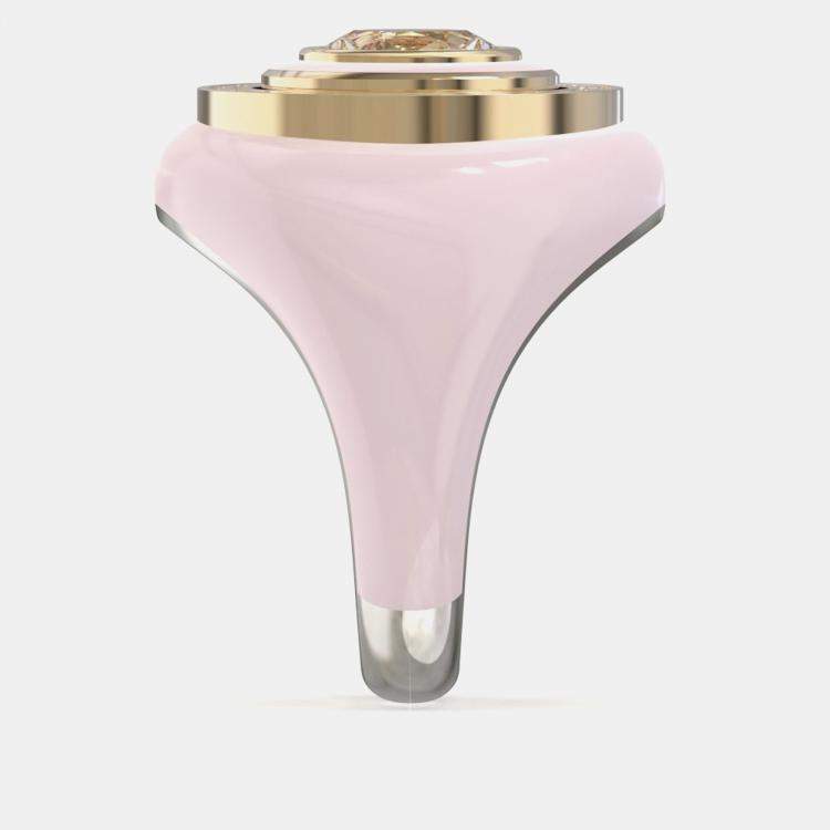 Pre Owned Pink Ceramic Sterling Silver Lab Diamond Signet Ring US 7