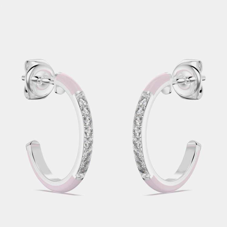 مملوكة مسبقًا Light Pink Ceramic Sterling Silver Lab Grown Diamonds C Hoop Earrings
