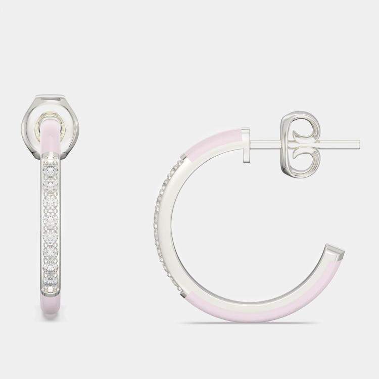 مملوكة مسبقًا Light Pink Ceramic Sterling Silver Lab Grown Diamonds C Hoop Earrings