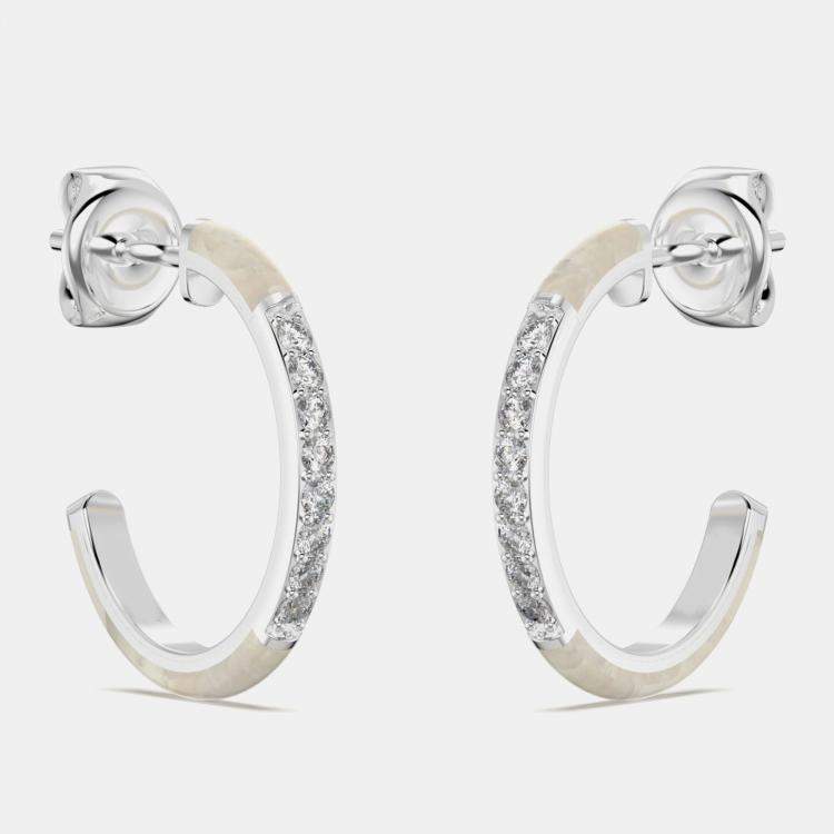 Pre Owned Pearl White ceramic Sterling Silver Lab Grown DIamonds C Hoop Earrings