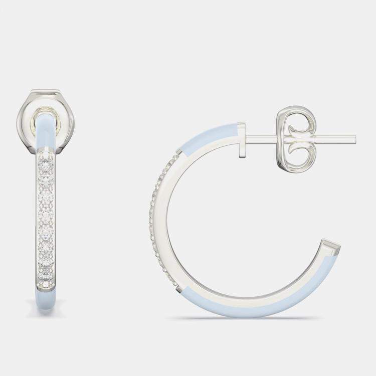 Pre Owned Light Blue Ceramic Sterling Silver Lab Grown Diamonds C Hoop Earrings