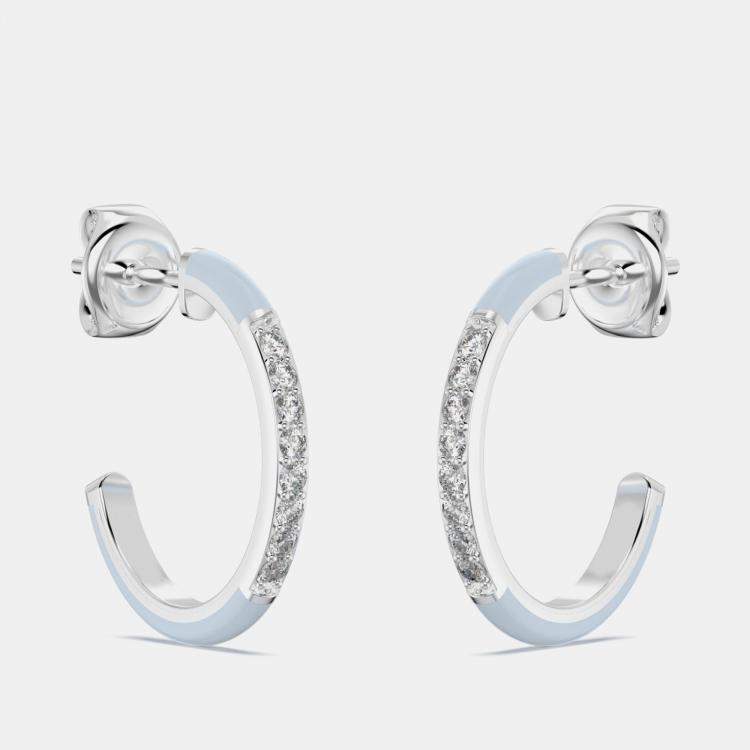 Pre Owned Light Blue Ceramic Sterling Silver Lab Grown Diamonds C Hoop Earrings
