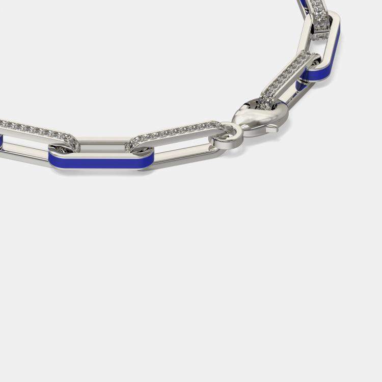 Pre Owned Silver & Ceramic Alternating Paper Clip Loop Bracelet