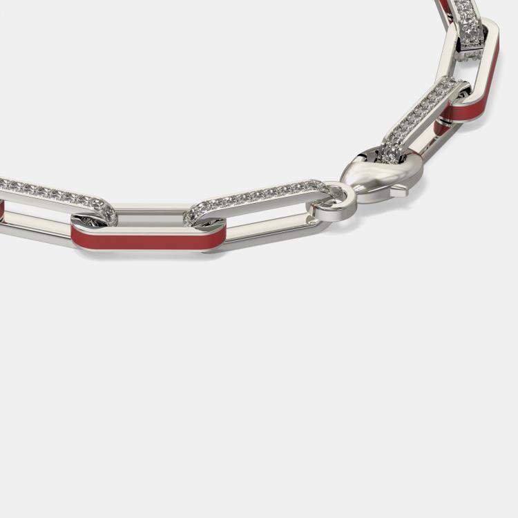 Pre Owned Silver & Ceramic Alternating Paper Clip Loop Bracelet