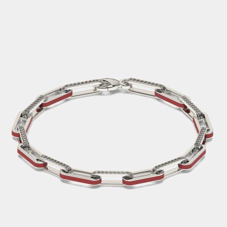 Pre Owned Silver & Ceramic Alternating Paper Clip Loop Bracelet