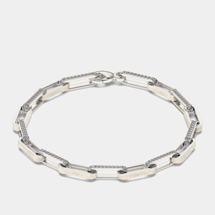Pre Owned Silver & Ceramic Alternating Paper Clip Loop Bracelet