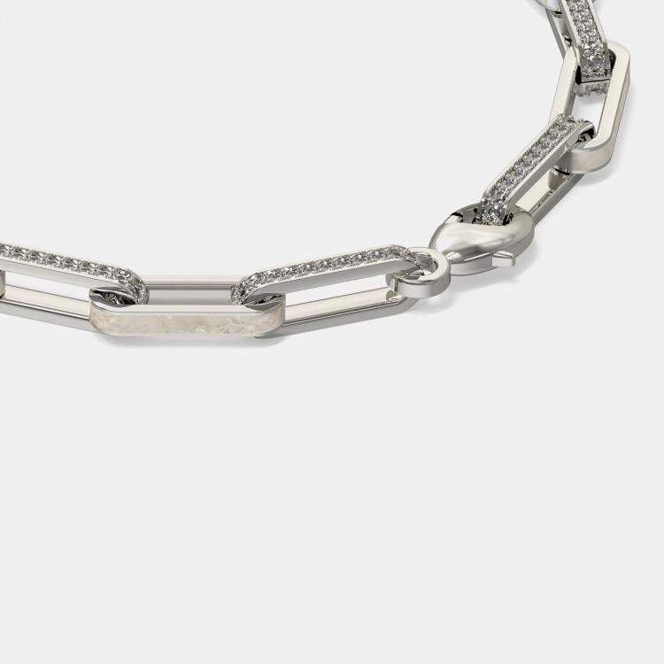 Pre Owned Silver & Ceramic Alternating Paper Clip Loop Bracelet