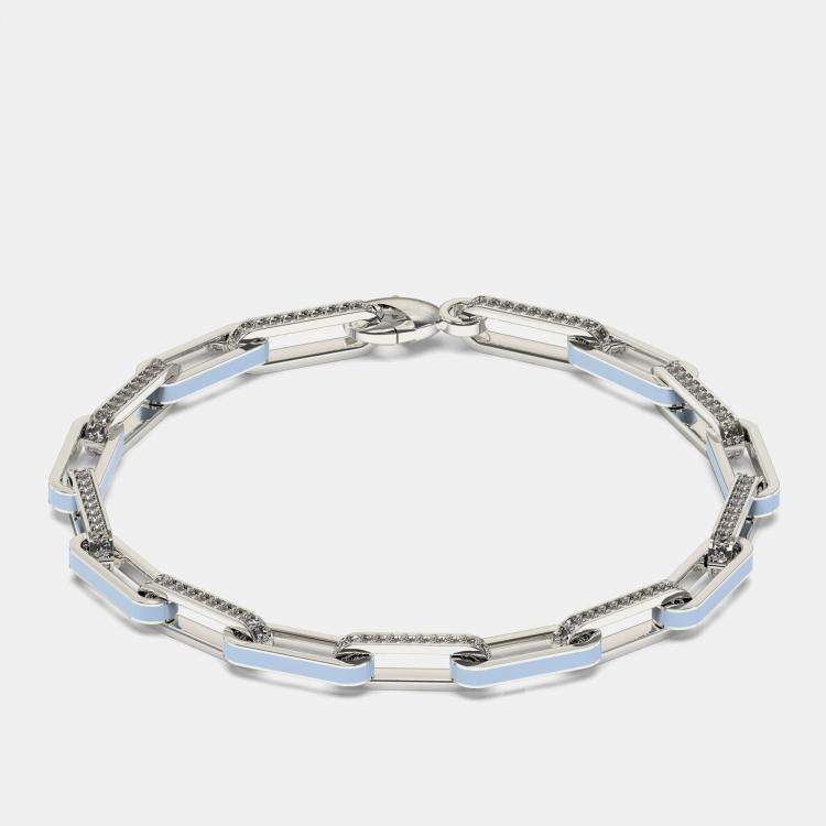 Pre Owned Silver & Ceramic Alternating Paper Clip Loop Bracelet