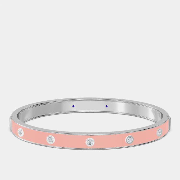 Pre Owned 14K Yellow Gold 925 Sterling Silver Ceramic Hinged Bezel Set Bangle