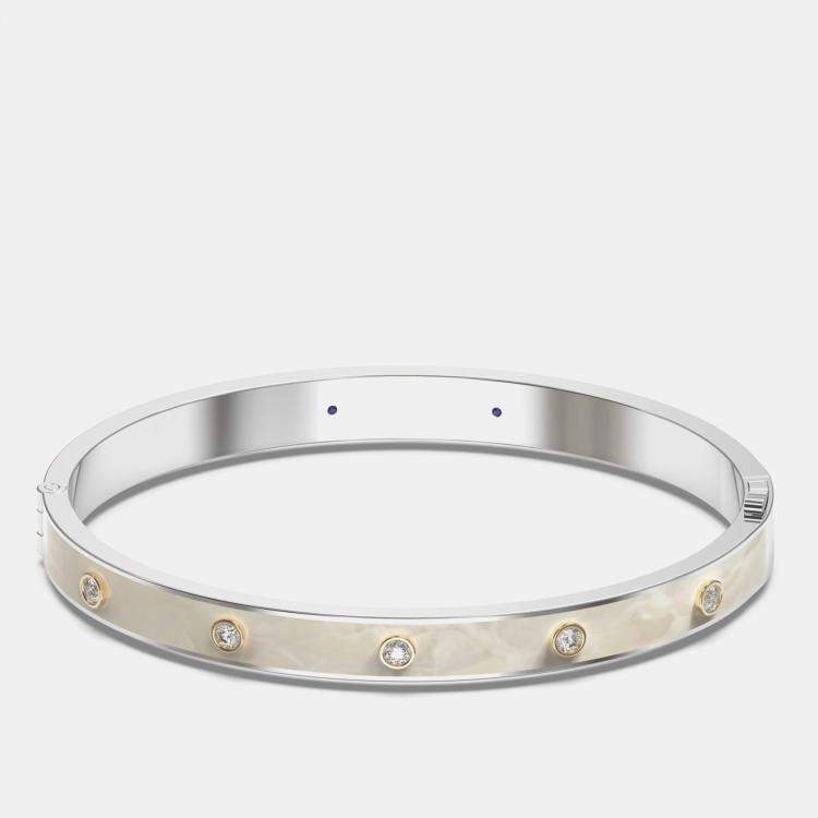 مملوكة مسبقًا 14K Yellow Gold 925 Sterling Silver Ceramic Hinged Bezel Set Bangle