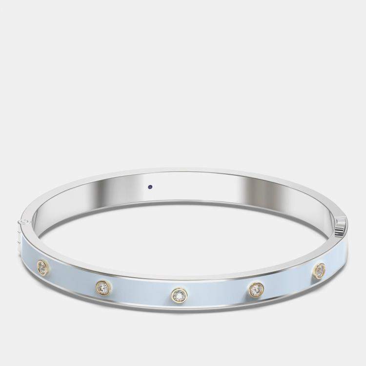 Pre Owned 14K Yellow Gold 925 Sterling Silver Ceramic Hinged Bezel Set Bangle