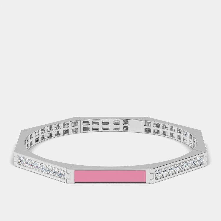 Silver & Ceramic Octagon Shaped Alternating Hinged Bangle