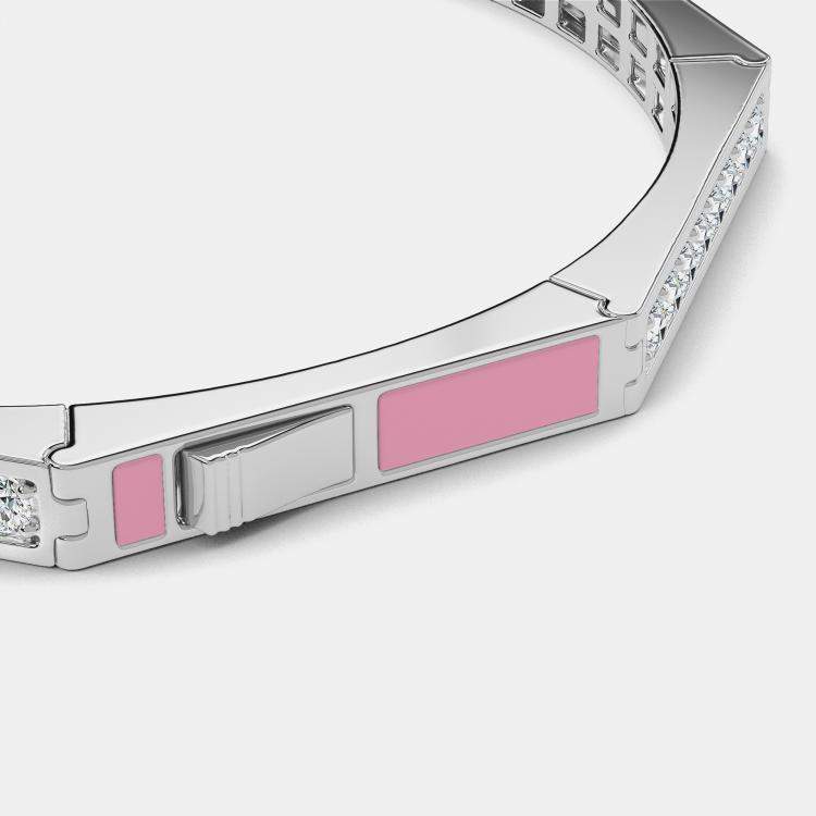 Silver & Ceramic Octagon Shaped Alternating Hinged Bangle