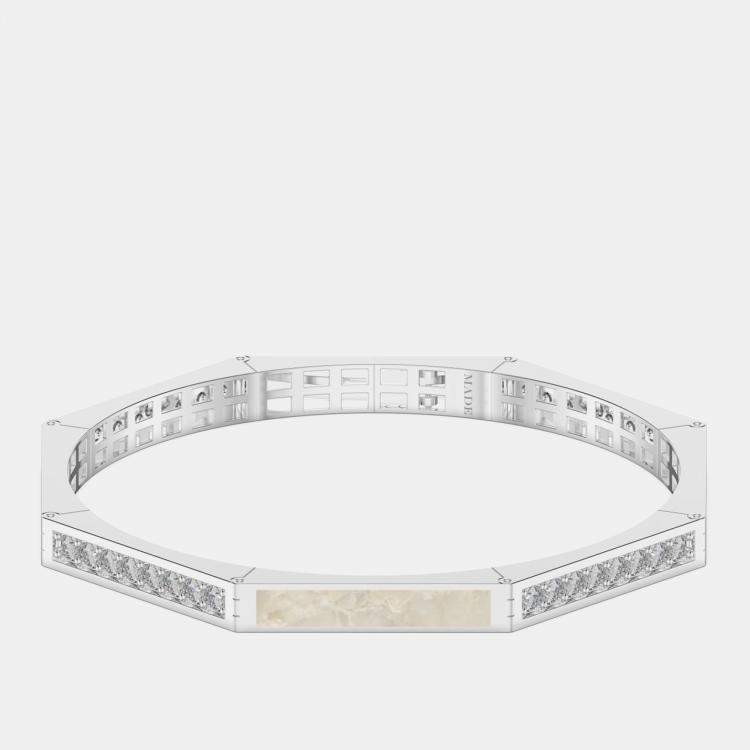 Pre Owned Silver & Ceramic Octagon Shaped Alternating Hinged Bangle