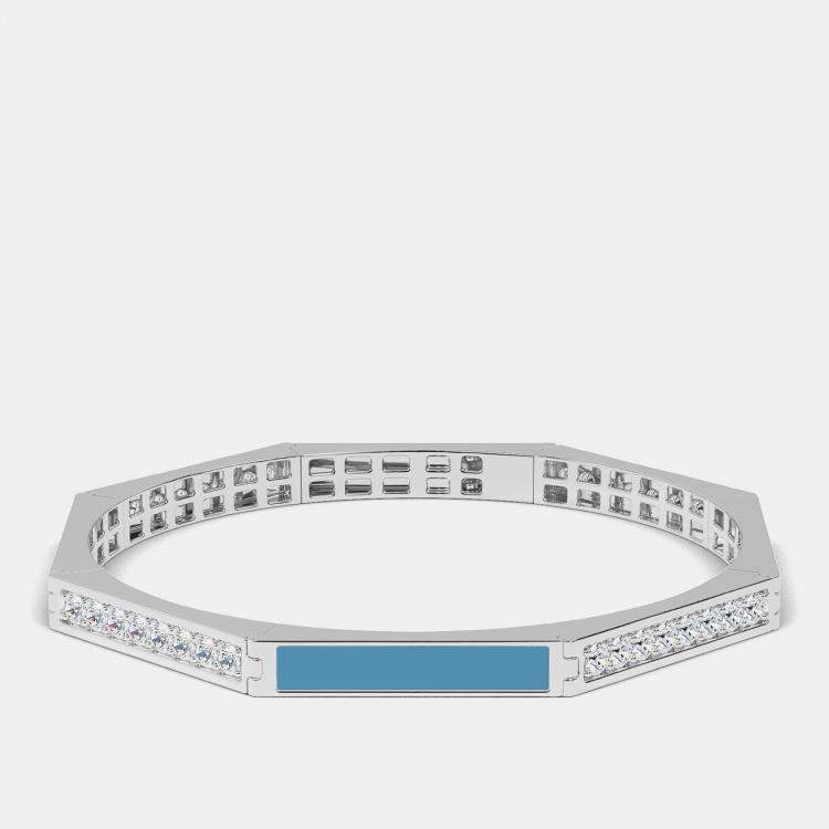 Pre Owned Silver & Ceramic Octagon Shaped Alternating Hinged Bangle