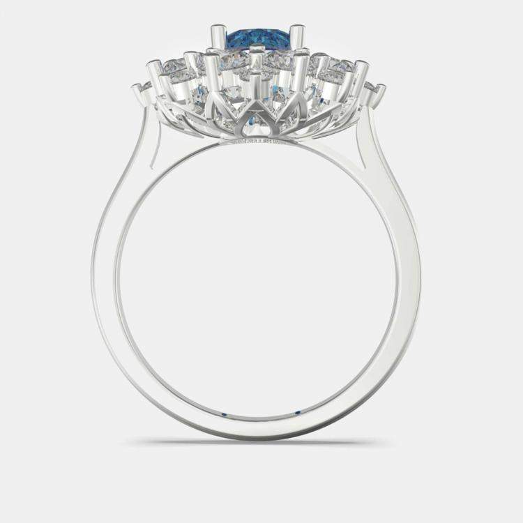 Pre Owned 925 Sterling Silver Flower Color & Lab Grown Diamond Ring US 7