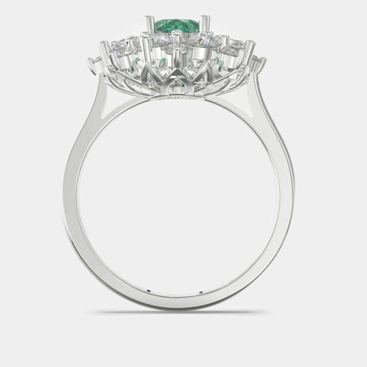 Pre Owned 925 Sterling Silver Flower Color & Lab Grown Diamond Ring US 7