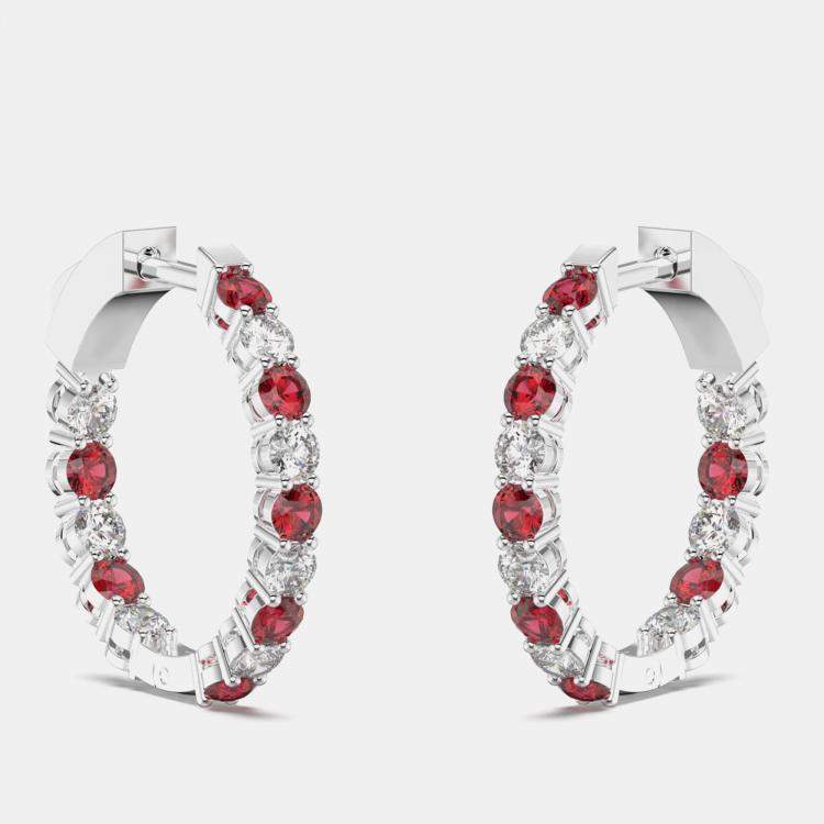 Pre Owned 925 Sterling Silver Hoop Color & Lab Grown Diamond Earrings