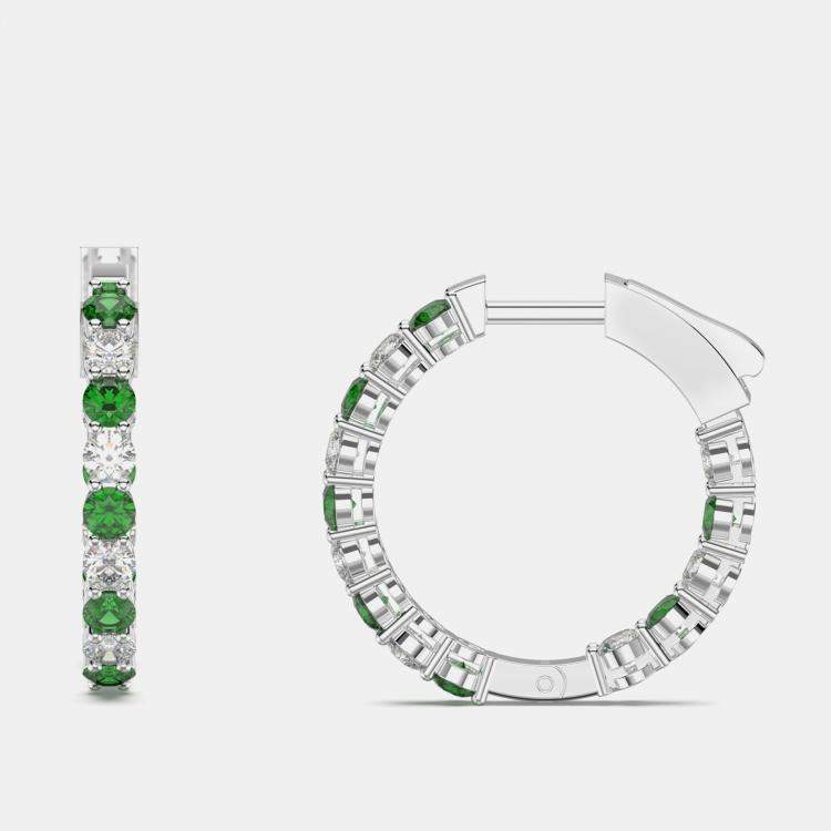 Pre Owned 925 Sterling Silver Hoop Color & Lab Grown Diamond Earrings