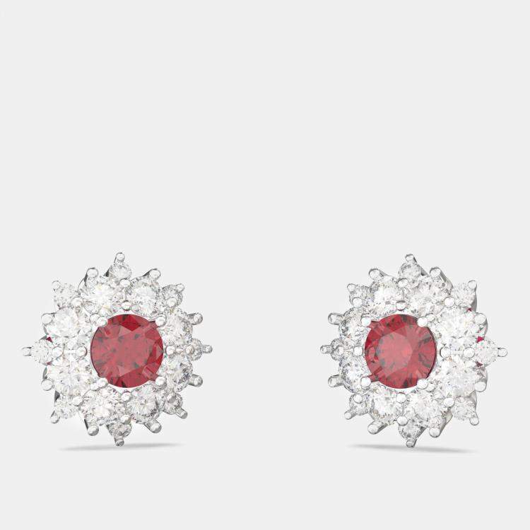 Pre Owned 925 Sterling Silver Flower Color & Lab Grown Diamond Stud Earrings