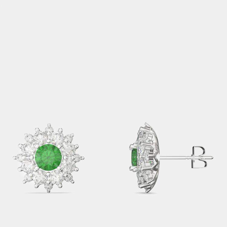 Pre Owned 925 Sterling Silver Flower Color & Lab Grown Diamond Stud Earrings
