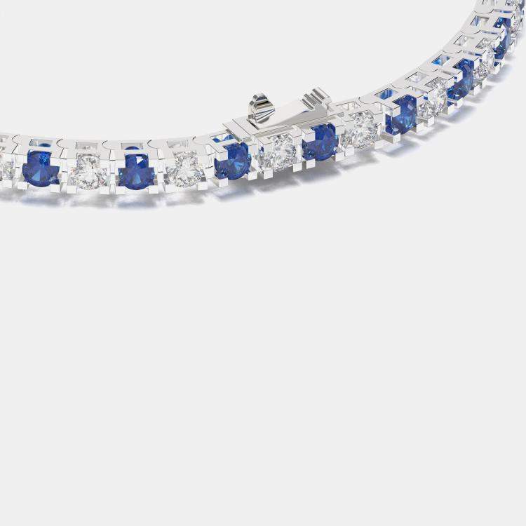 Pre Owned 925 Sterling Silver Tennis Color & Lab Grown Diamond Bracelet