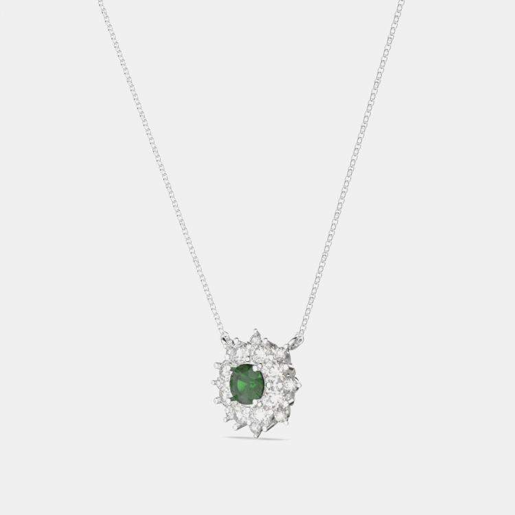 Pre Owned 925 Sterling Silver Flower Color & Lab Grown Diamond Pendant
