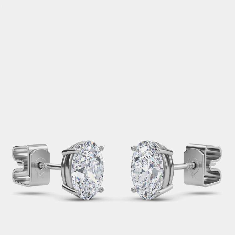 Pre Owned 14K Oval Cut Solitaire Lab Grown Diamonds Earrings (1 Ctw)