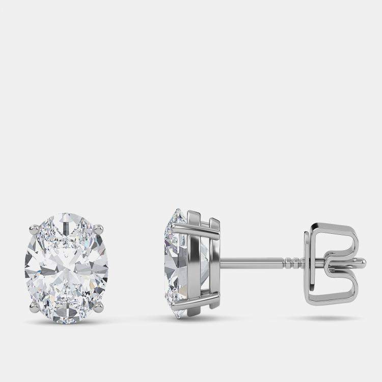 Pre Owned 14K Oval Cut Solitaire Lab Grown Diamonds Earrings (1 Ctw)