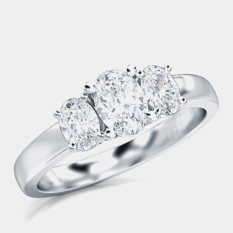 Pre Owned 14K Three Stone Lab Grown Oval Cut Diamonds Ring (1Ct) US 7