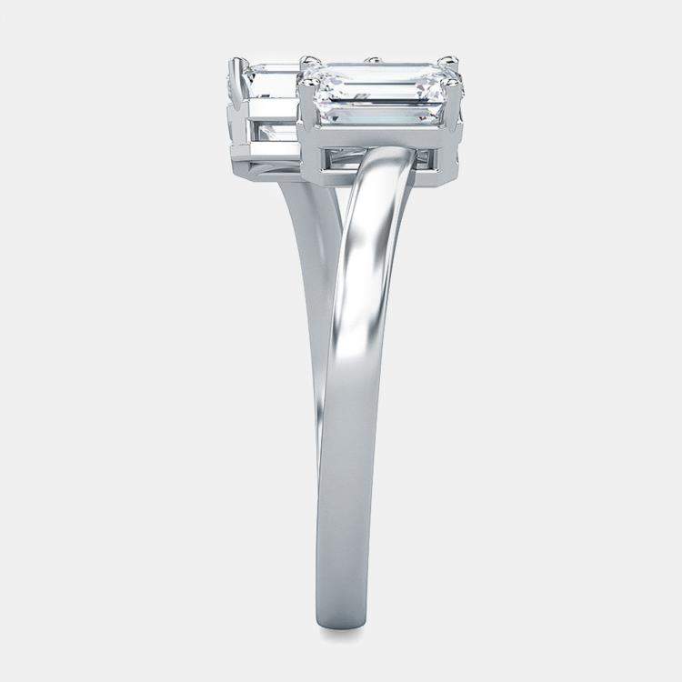 Pre Owned 14K Two Stone Emerald Cut Solitaire Ring Set Straight (3/4 Ctw)
