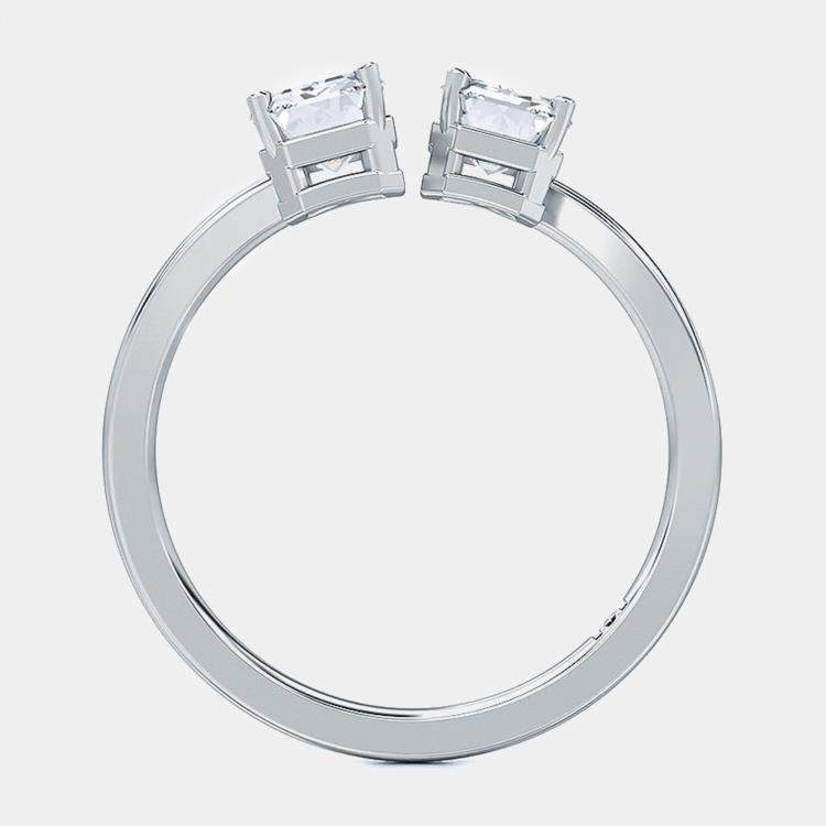 Pre Owned 14K Two Stone Emerald Cut Solitaire Ring Set Straight (3/4 Ctw)