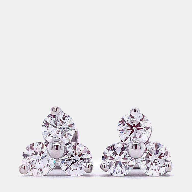 Pre Owned 10K 3 Stone Clover Cluster Earrings (1 Ctw)