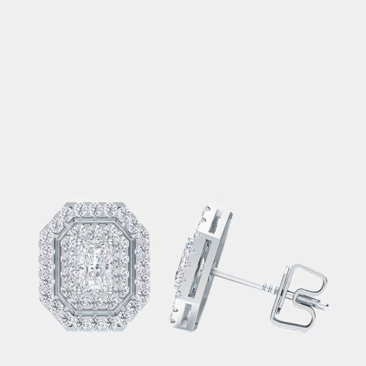 Pre Owned 14K Double Halo Emerald Cut 78 Lab Grown Diamond Earrings (1 1/2 Ctw)