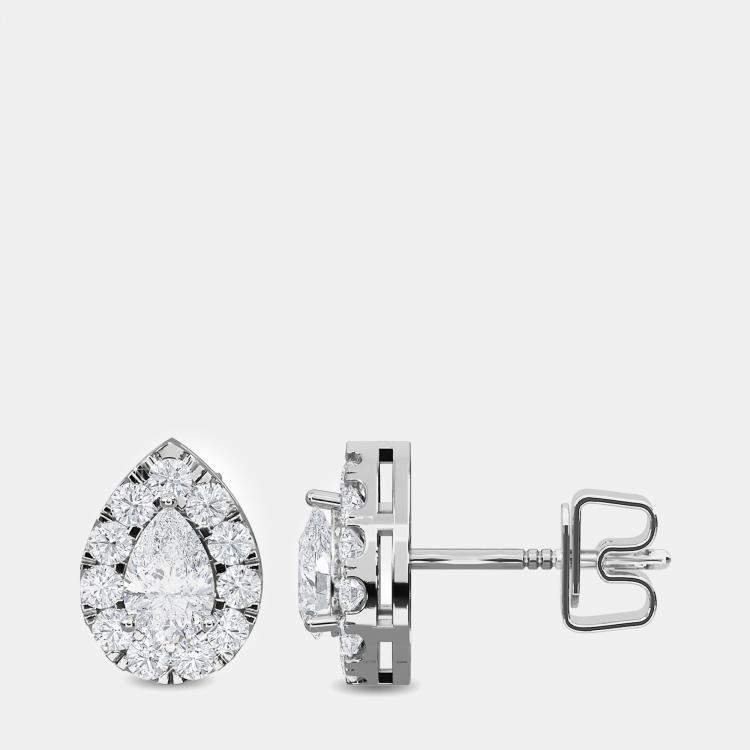 Pre Owned 14K Halo Earrings (1.5 Ctw)