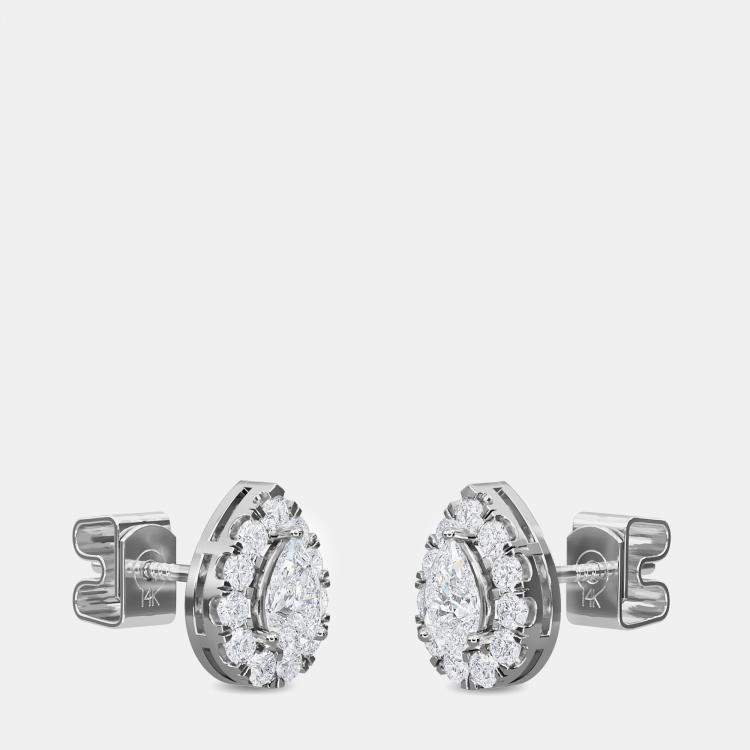 Pre Owned 14K Halo Earrings (1.5 Ctw)