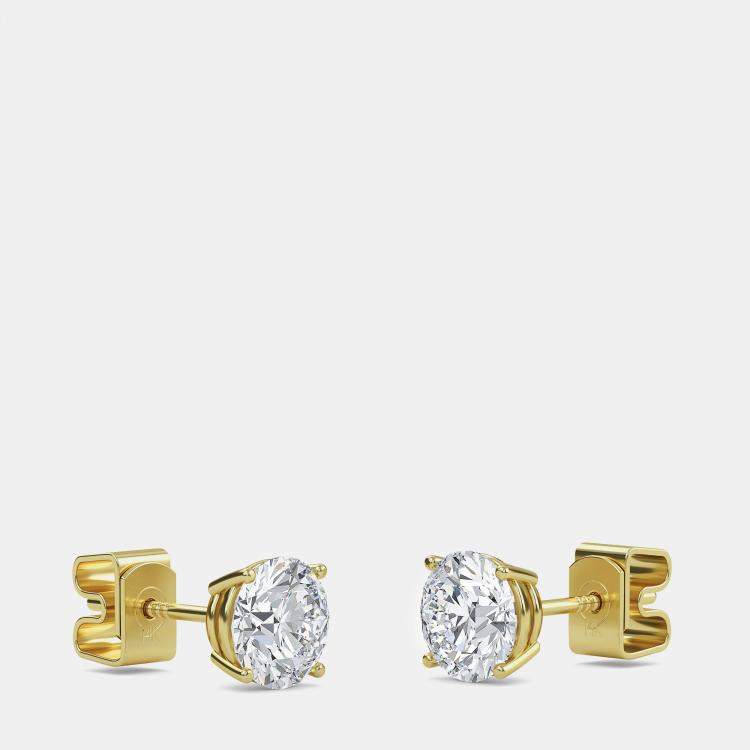 Pre Owned 14K Four Prong Basket Round Solitaire Earrings (1/2 Ctw)