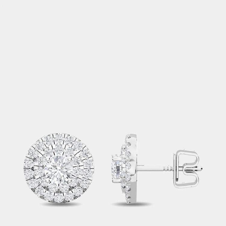 Pre Owned 14K Double Halo Round Lab Grown Diamonds Earrings (1 1/2 ctw)