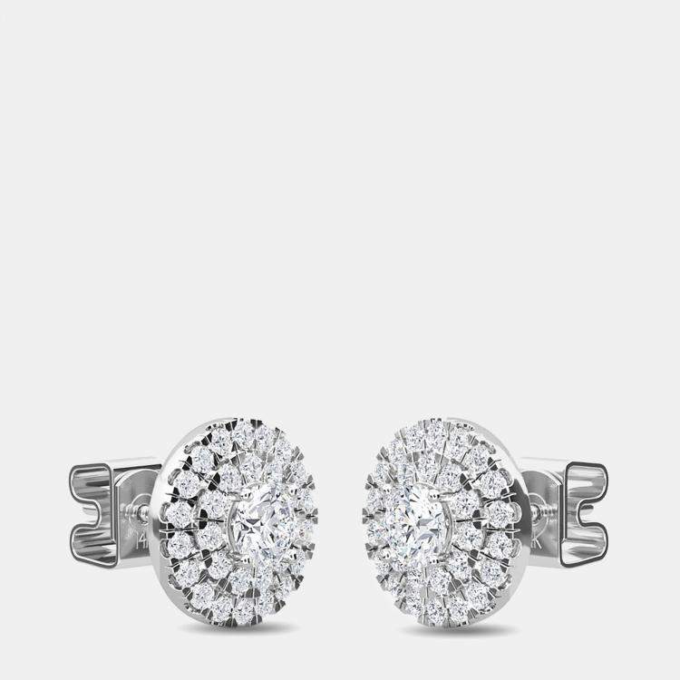 Pre Owned 14K Double Halo Round Lab Grown Diamonds Earrings (1 1/2 ctw)