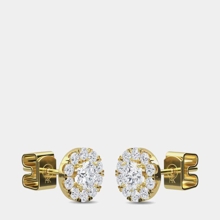 Pre Owned 14K Halo Round Earrings (1/4 ctw)