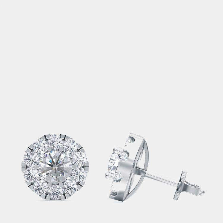 Pre Owned 14K Halo Round Earrings (1/2 ctw)