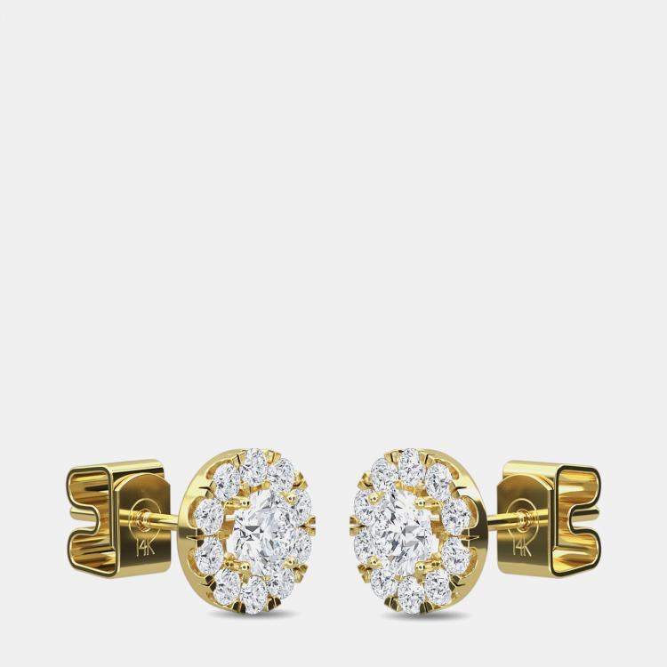 Pre Owned 14K Halo Round Earrings (1/2 ctw)