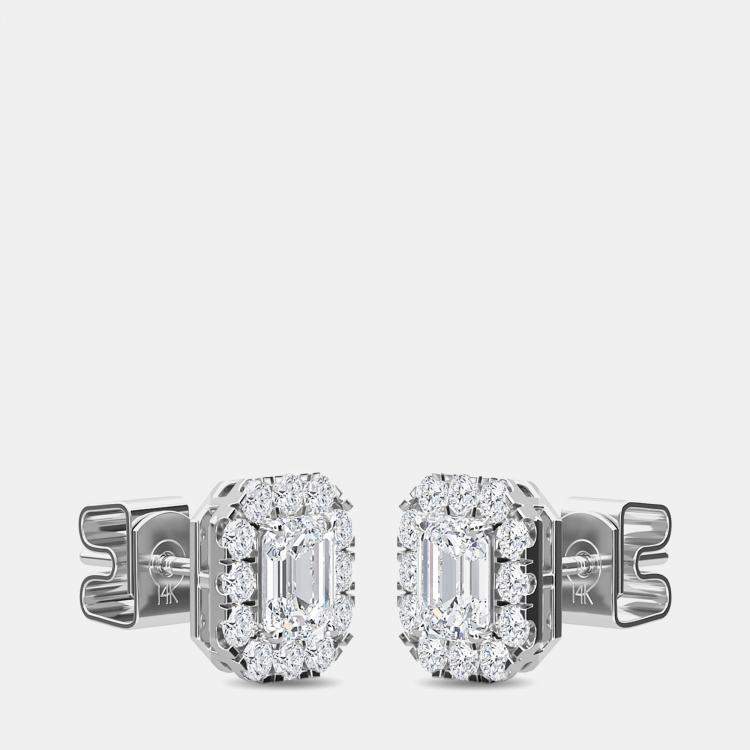 Pre Owned 14K Halo Lab Grown Diamonds Earrings (1 ctw)