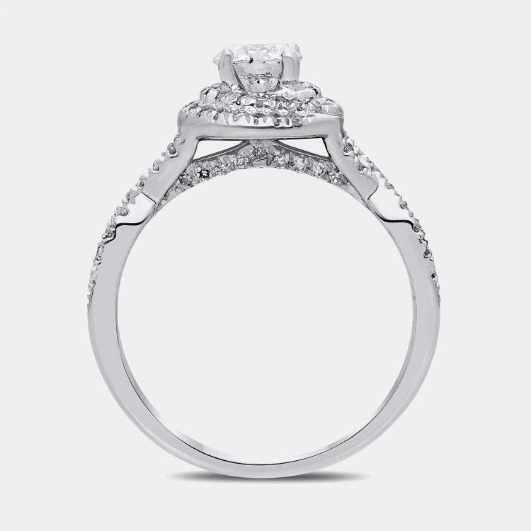 Pre Owned 14K White Gold Round Cut Halo Ring (1.0ctw) US 7