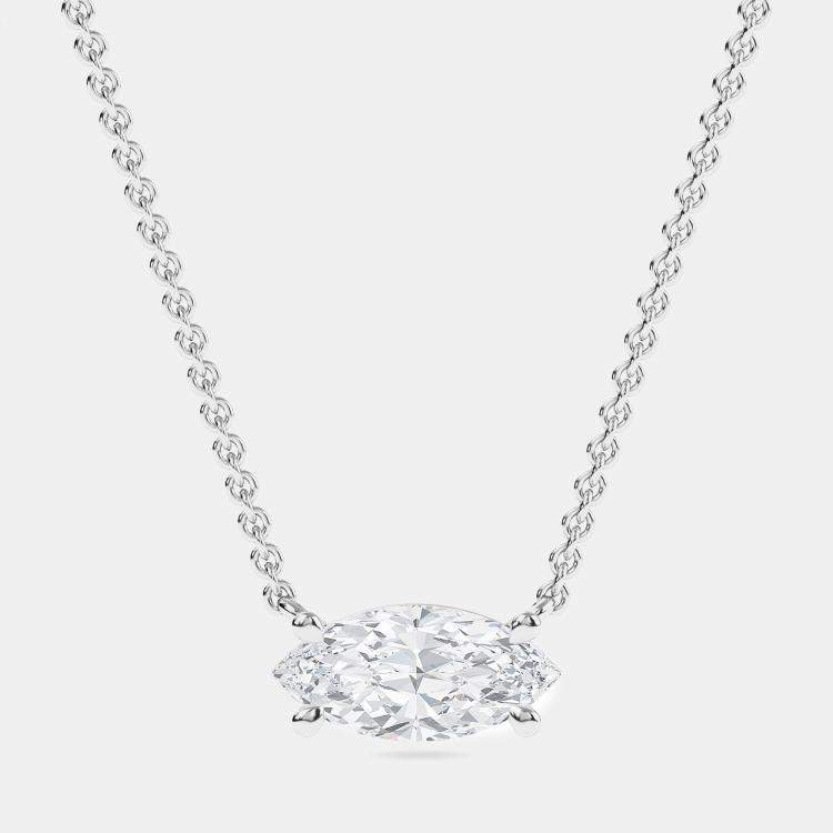 Pre Owned 14K Solitaire Marquise Sideways Lab Grown Diamonds Pendant (3/4 ctw)