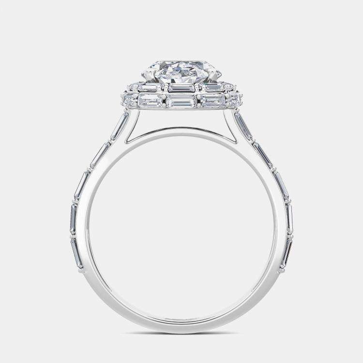 Pre Owned Oval Baguettes On Halo And Shank Bridal Ring (3.0 ctw) US 7