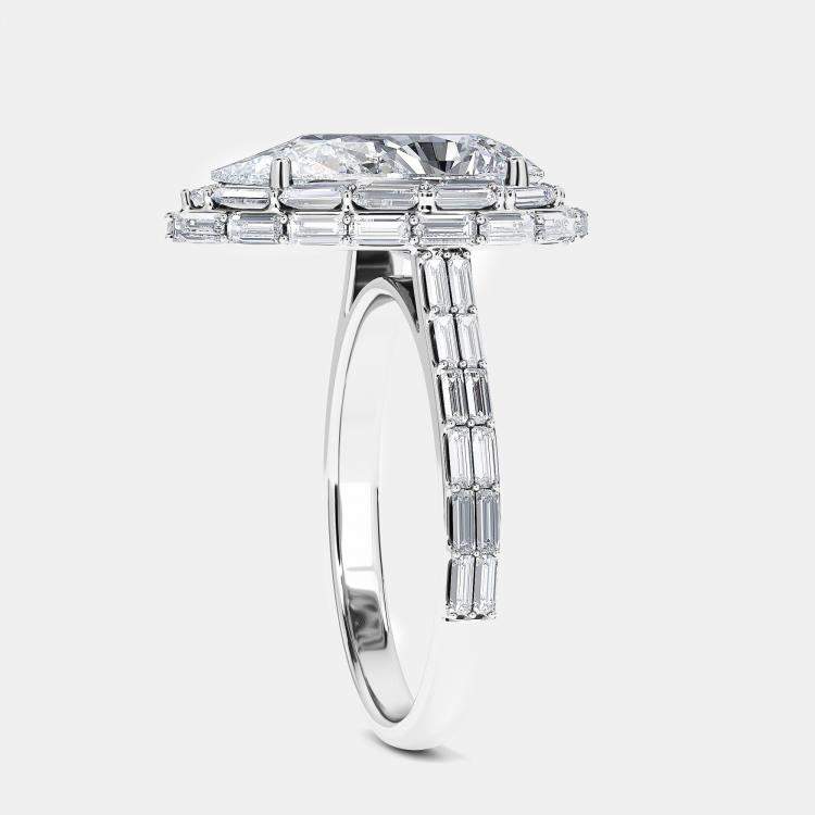 مملوكة مسبقًا Baguettes On Halo And Shank Bridal Ring (3.0 ctw) US 7